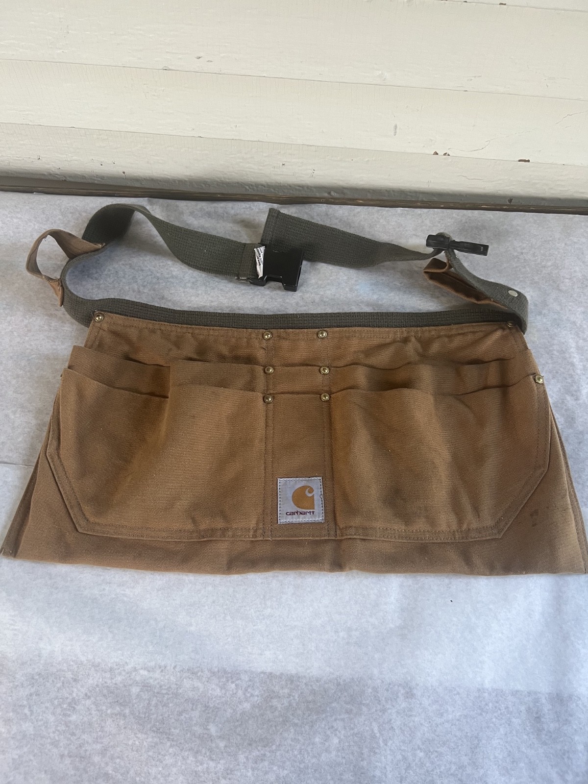 Vintage Carhartt A09 BRN Duck Canvas Tool Apron Waist Bag Made in USA Brown S/M