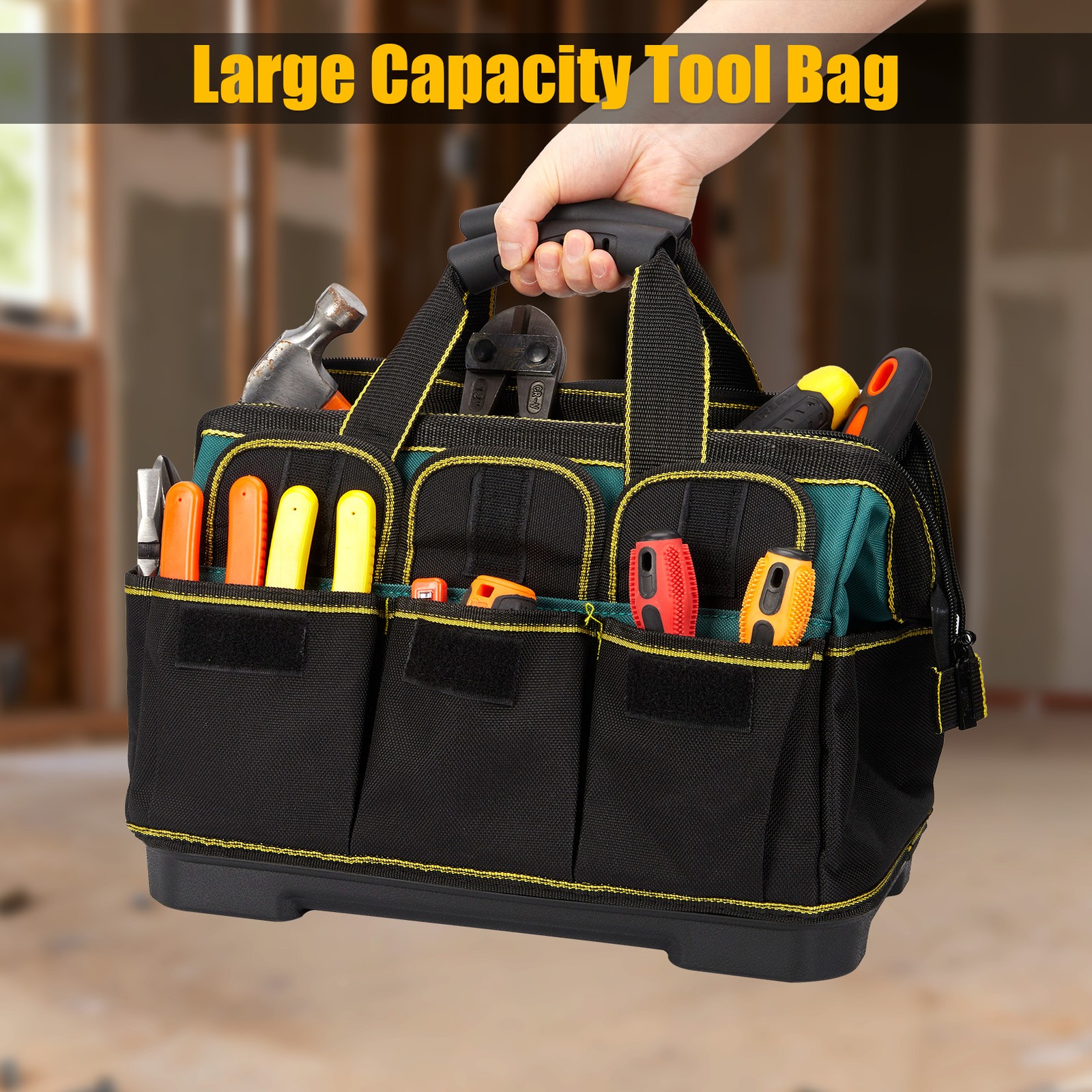 14 Inch Tool Bag 900D Oxford Heavy Duty Waterproof Base 20 Pockets 18 Loops 30kg