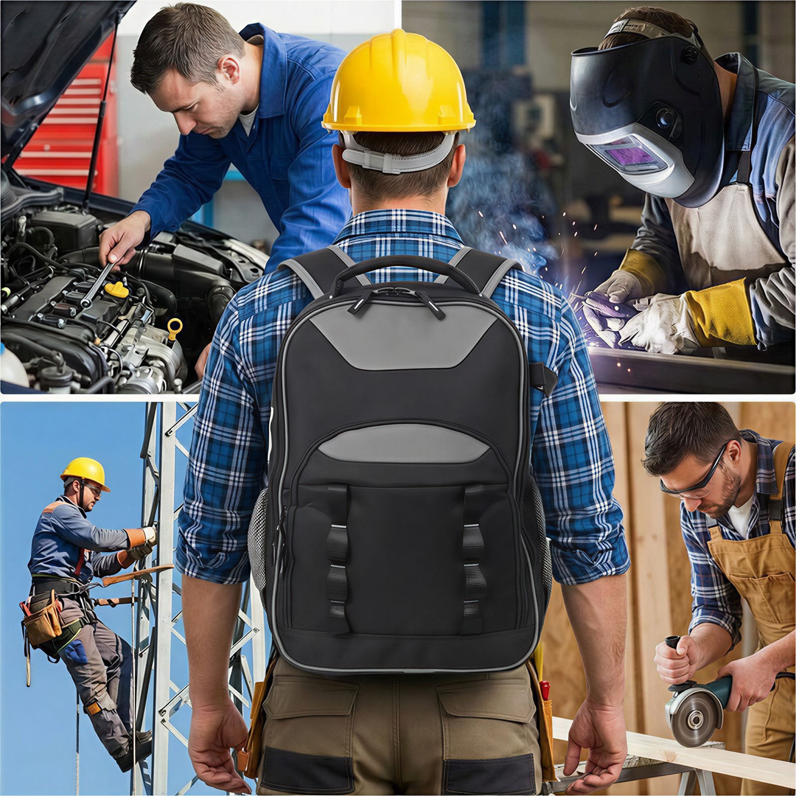 Oxford Cloth Multifunctional Tool Backpack, Heavy-Duty Tool Bag Multiple Pockets