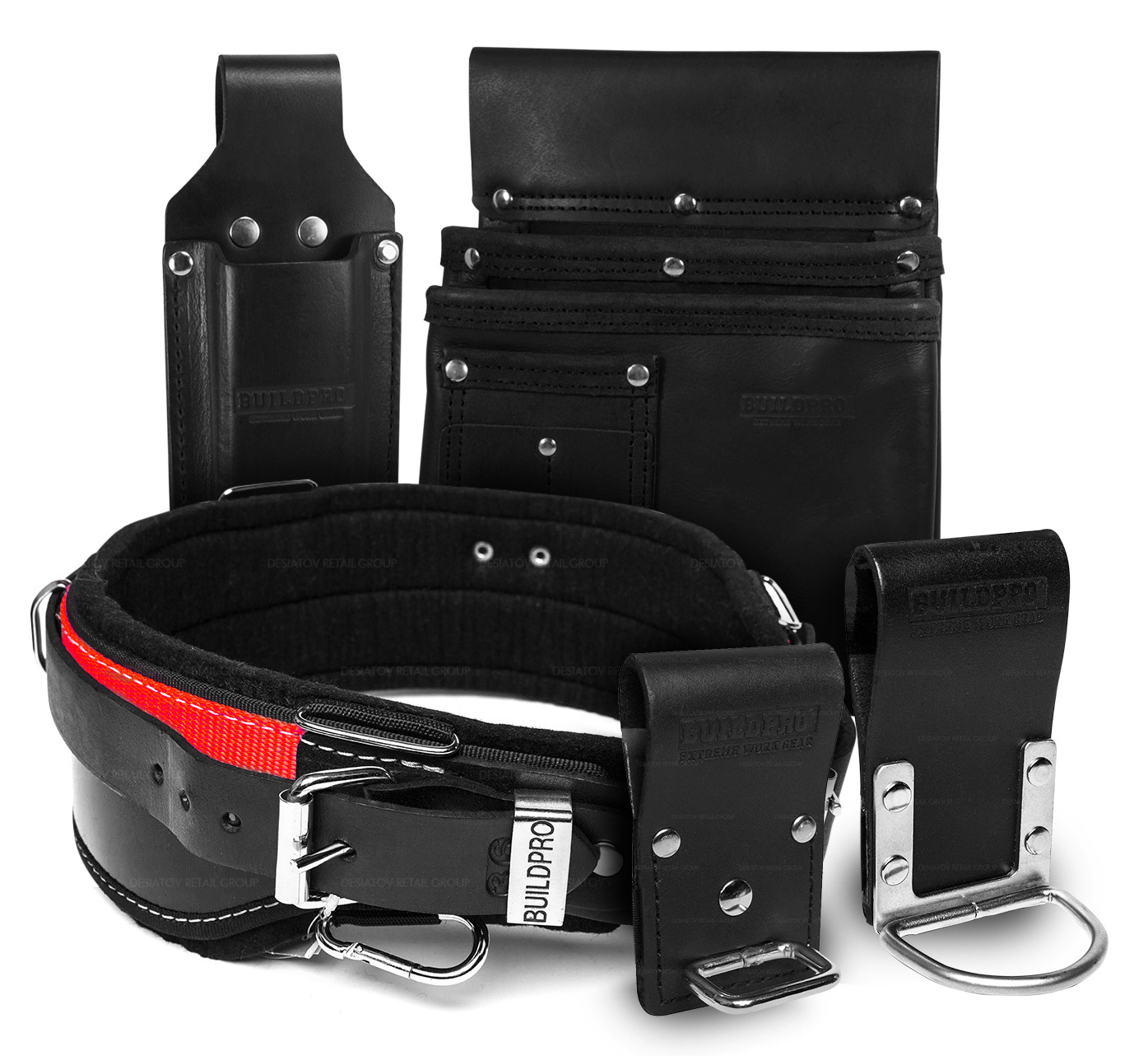 BuildPro Builders Carpenters Plasterers Set 5 Piece Leather Heavy Duty Stitching