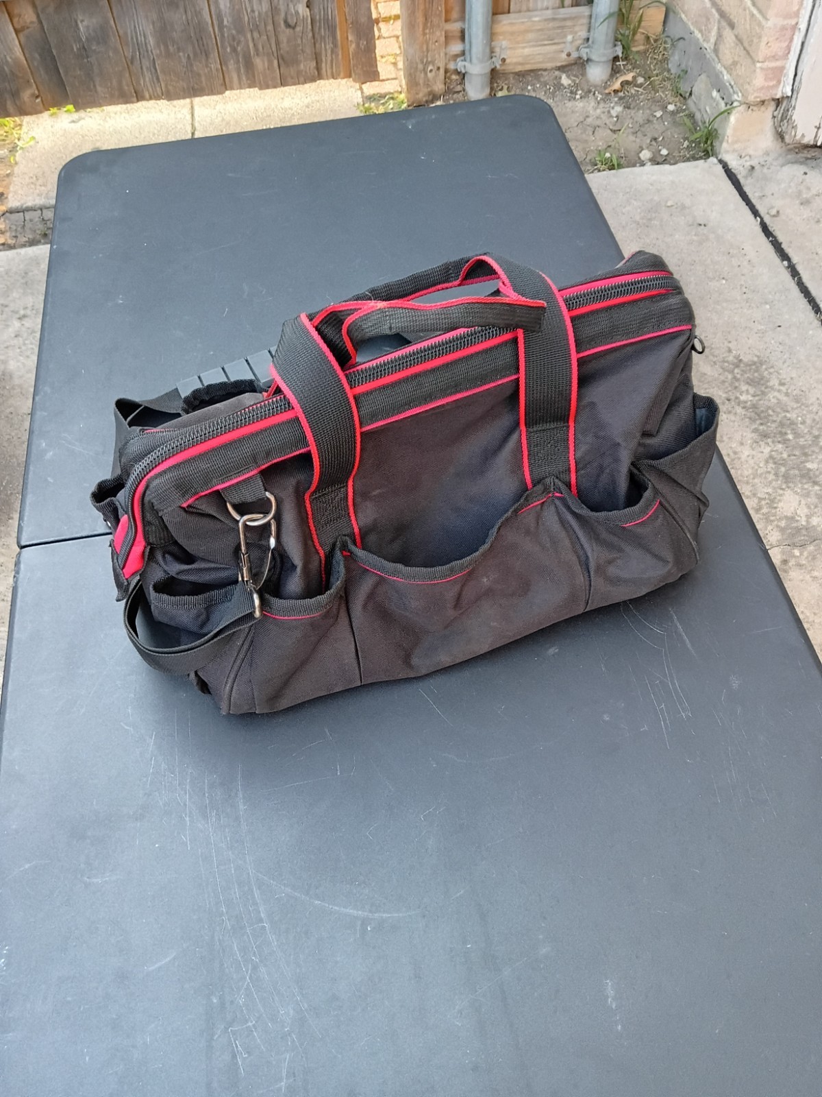 HYPER Tough Medium Black/Red Polyester Tool Bag Zipper Closure w/ Handles