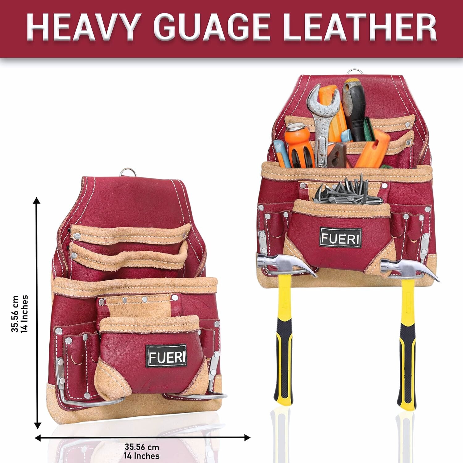 Leather Tool Belt Carpenter Electrician Construction Framer Pouch 16 Pocket Bag