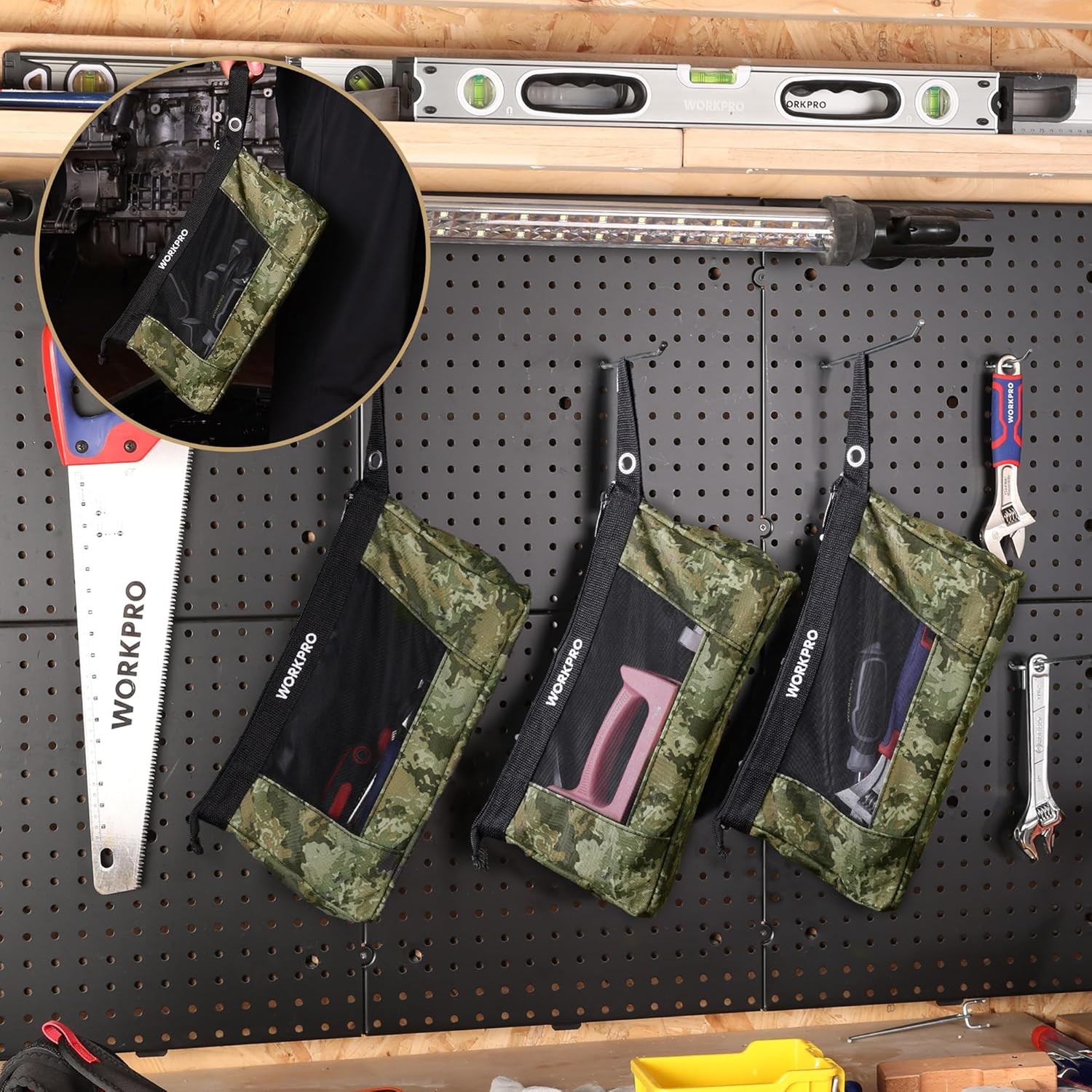 WORKPRO 3 Pcs 12″ Heavy-Duty Utility Tool Pouches Tool Bag Organizer with Zipper