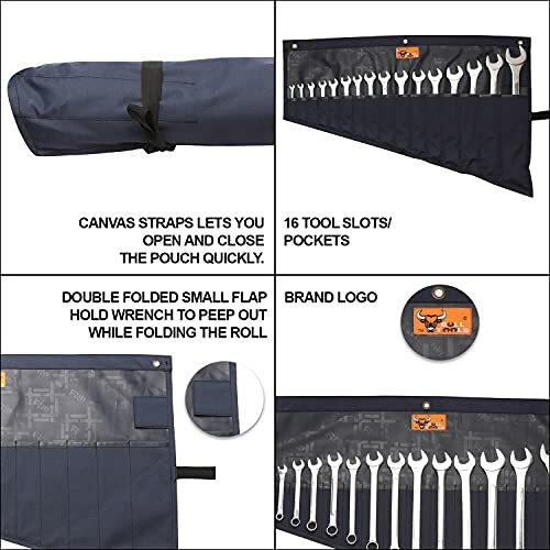 Wrench Roll Up Canvas Bull Tools Holder Storage Organizer 16 Pockets