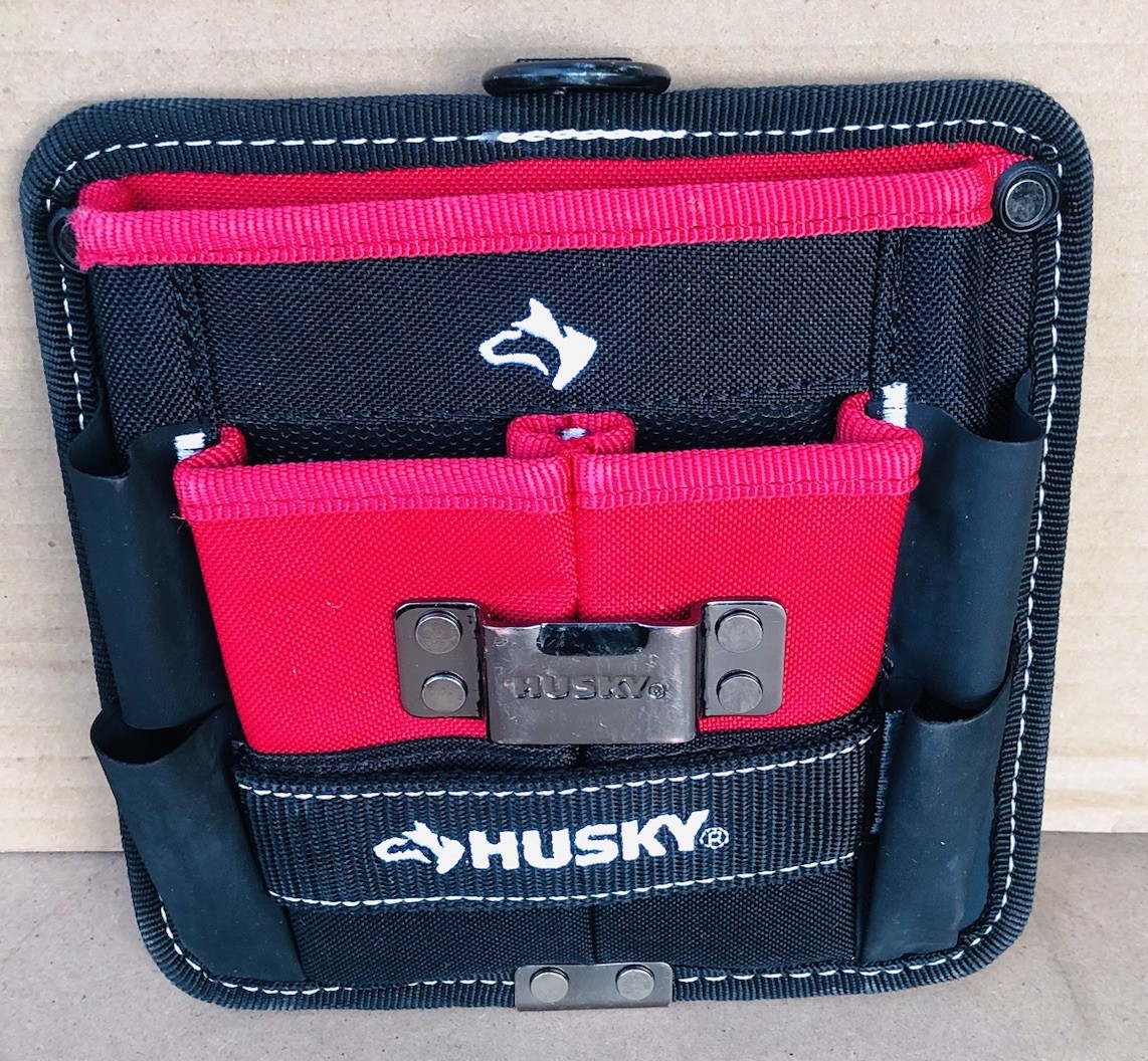 Husky 7 in. 3-Pocket Clip On Tool Belt Pouch Black/Red Fabric Multiple Pockets