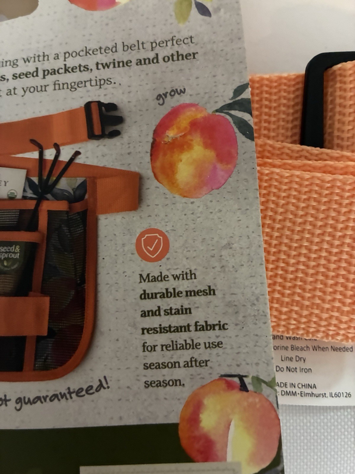 Seed & Sprout Gardening Tool Belt, Durable Mesh, Pockets , Util. Conn, Peach