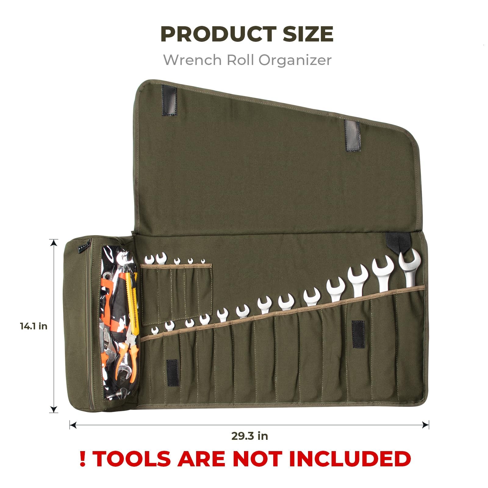 Wrench Roll Up Pouch, 19+1 Pockets Utility Roll, Portable Tool Organization R…