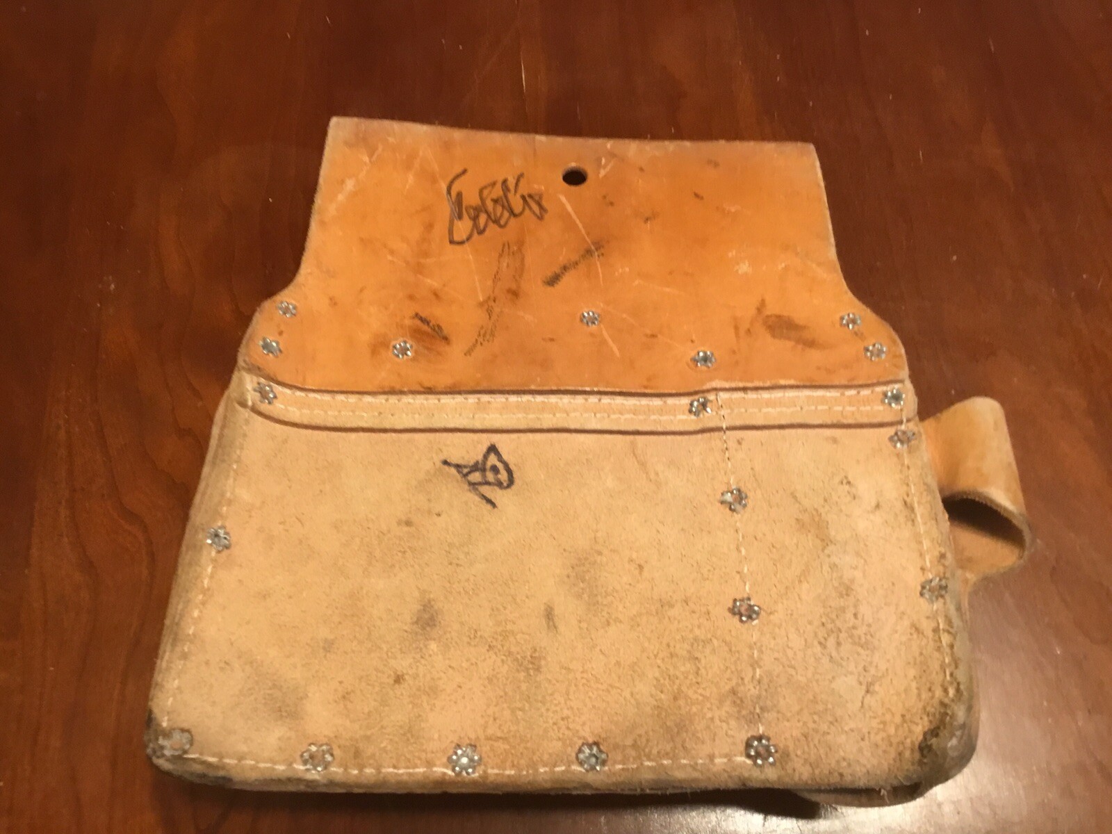 CLC Work Gear Top Grain Leather Tool Belt 7 Pocket Pouch Heavy Duty Used 10.5”