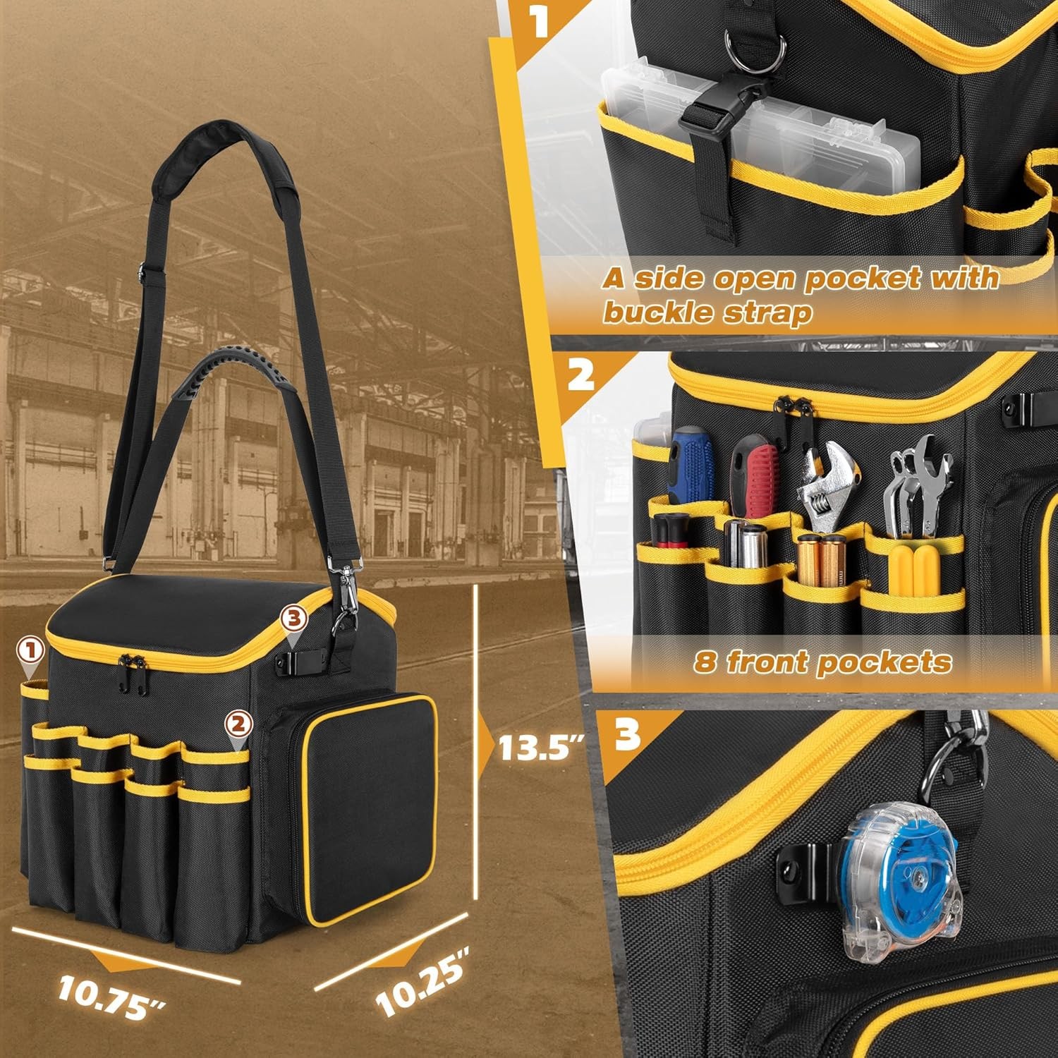 Tool Bag with a Detachable Divider and Shoulder Strap, Heavy Duty Tool Tote