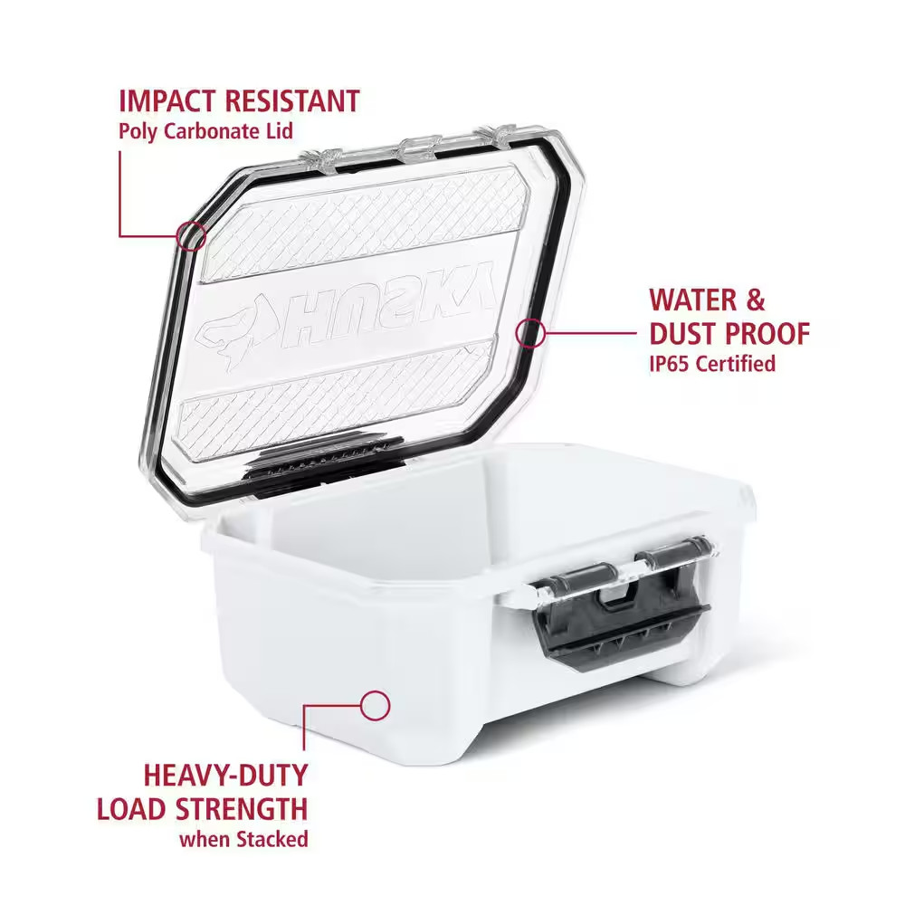 Husky Heavy Duty 0.8 gal Compact Waterproof White Storage Tote with Lid (4-Pack)