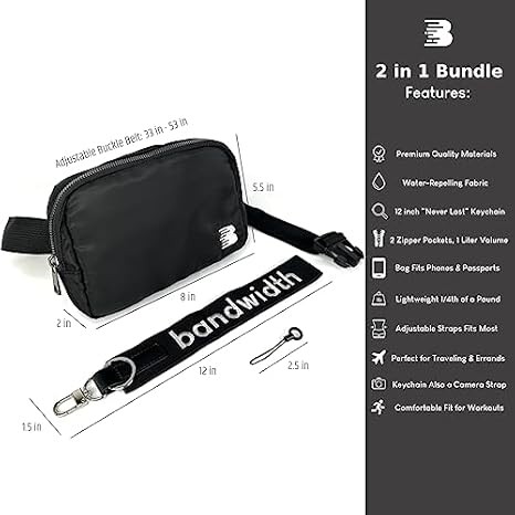 Bandwidth Premium 2-in-1 Crossbody Belt Bag with Keychain Strap – Black 1L