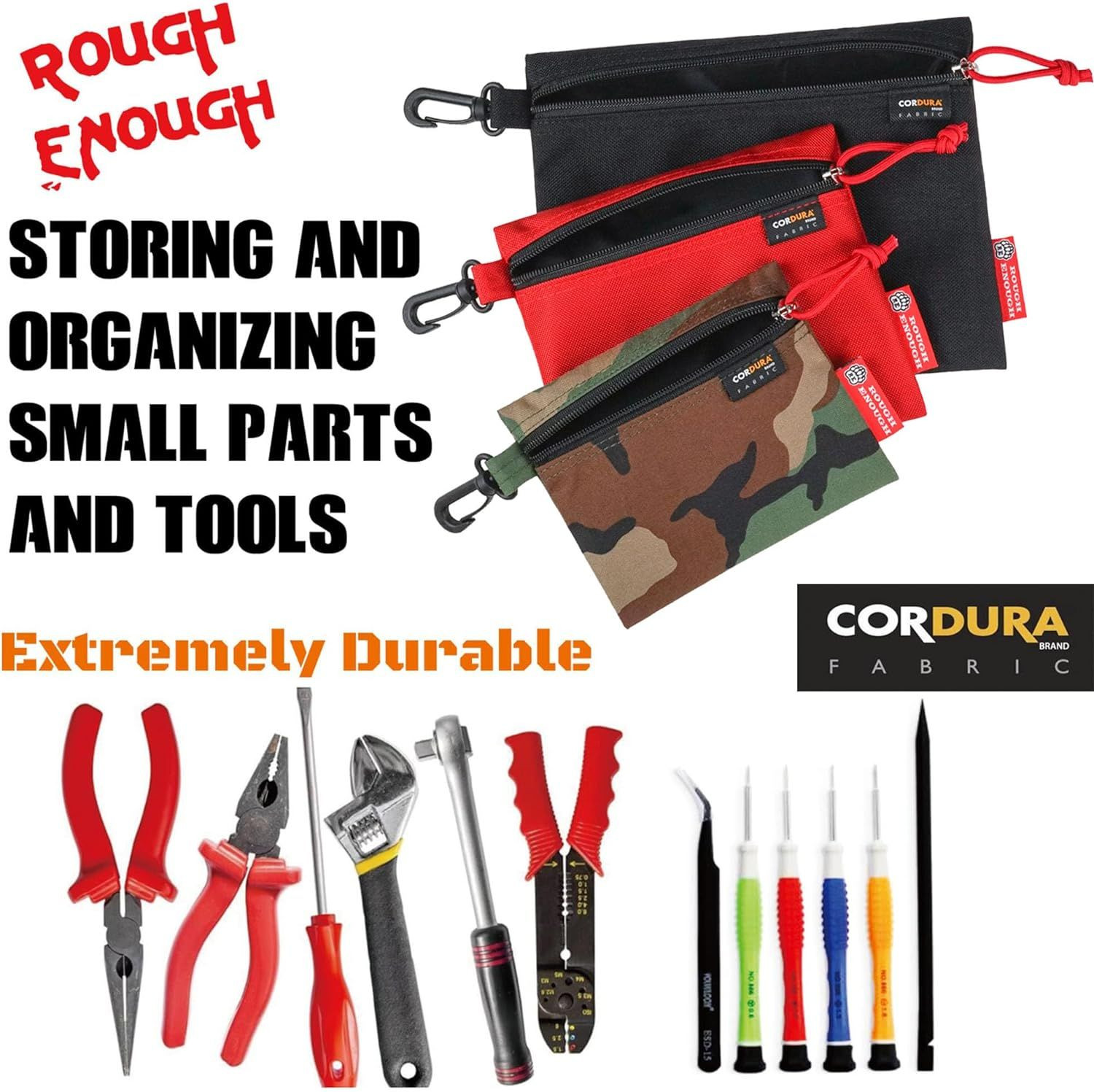 Rough Enough Small Tool Pouch Bag Utility Tools Small, Black, Red, Camo