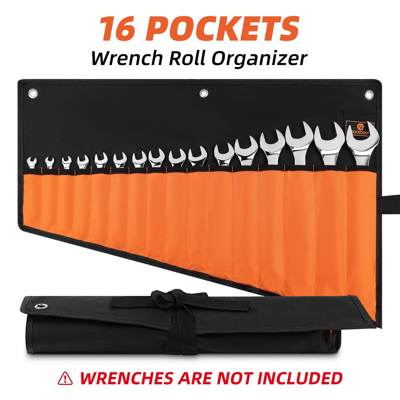 ROCKCOON Wrench Roll Organizer 16 Pockets, 26 x 10.8 x 0.4 inches, Orange