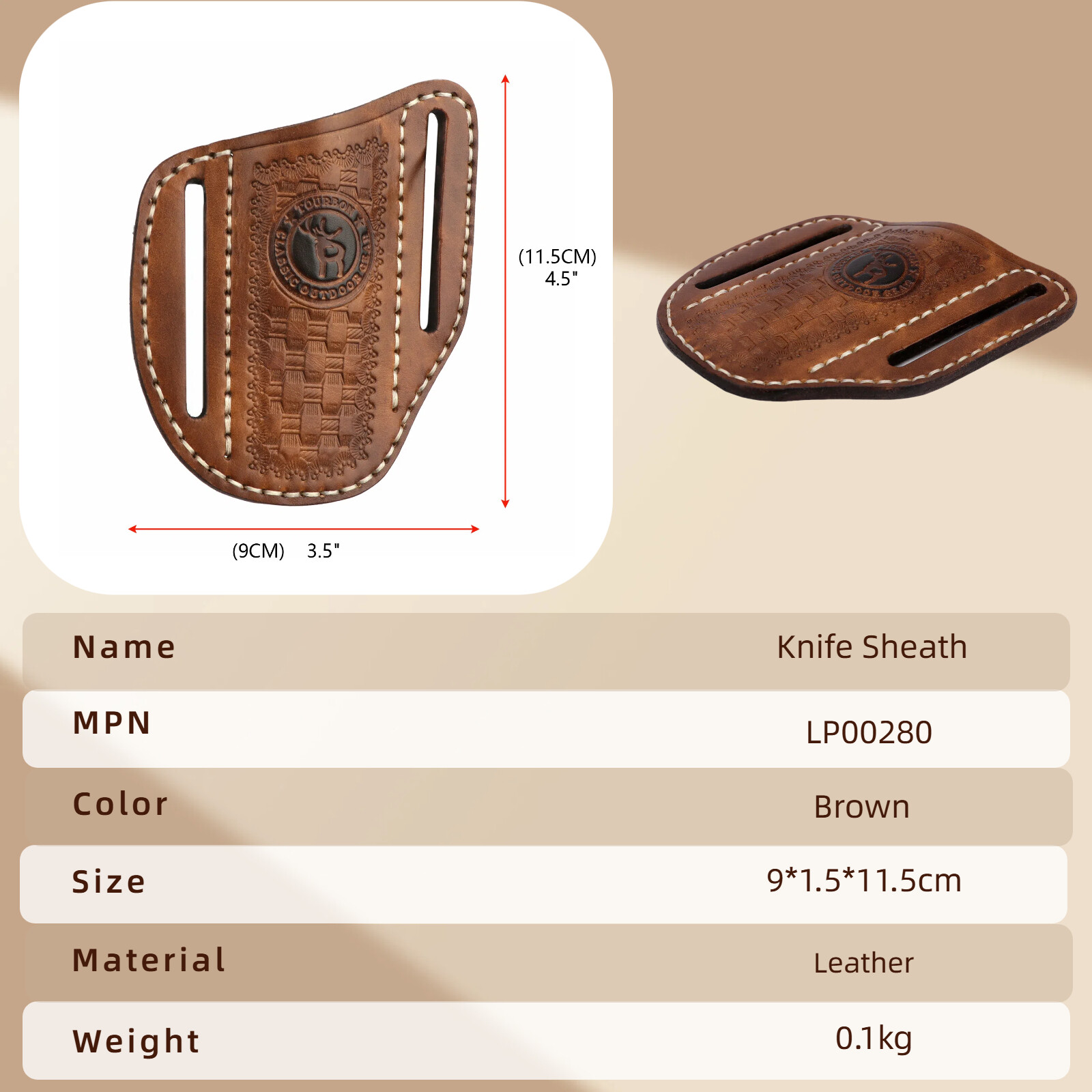 TOURBON Leather Pocket Knife Sheath EDC Folding Blade Knives Belt Carry Pouch