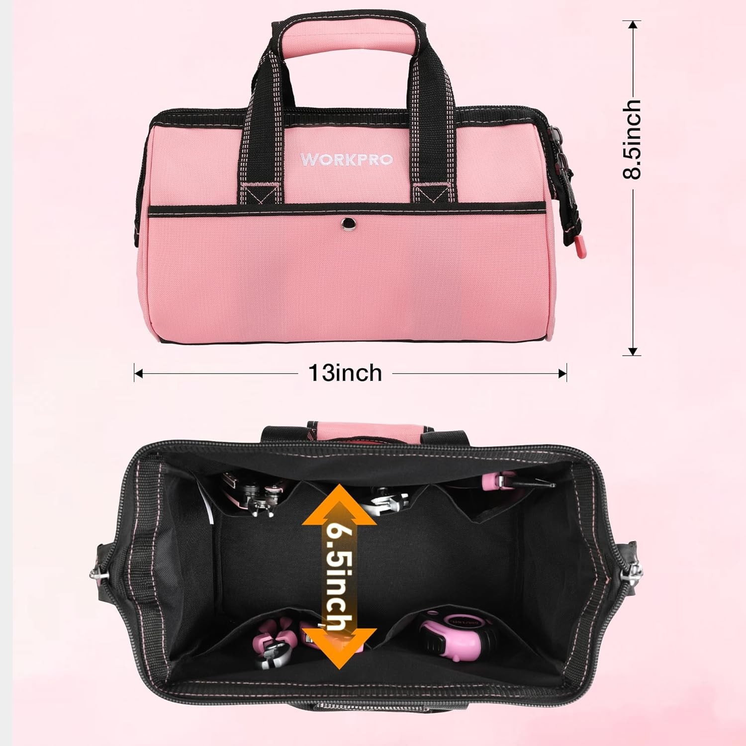 WORKPRO 13-inch Wide Mouth Tool Bag Tote Bag w/Inside Pockets Tool Bag Pink/Blue