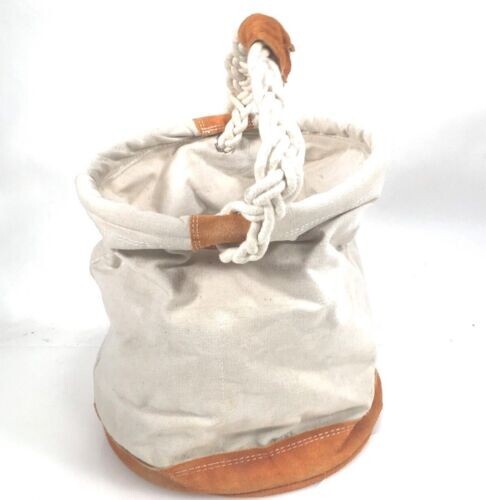 Round Canvas & Leather Tool Tote Bag Bucket With Rope Portable Tool Bag welder