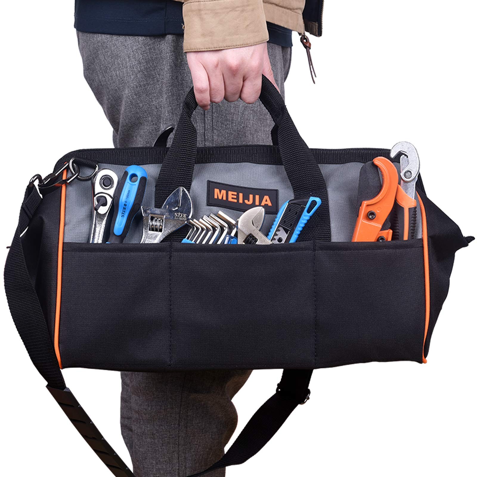 16 Inch Portable Wide Mouth Heavy Duty Tool Bag Multi Pocket Storage Tote