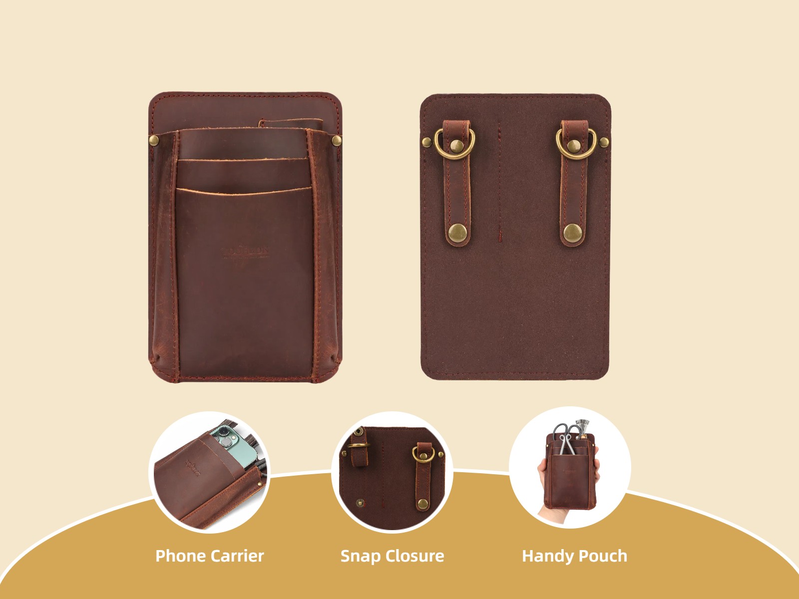 TOURBON Leather Garden Tool Florist Belt Pouch Tool Pocket Phone Case Sling Pack