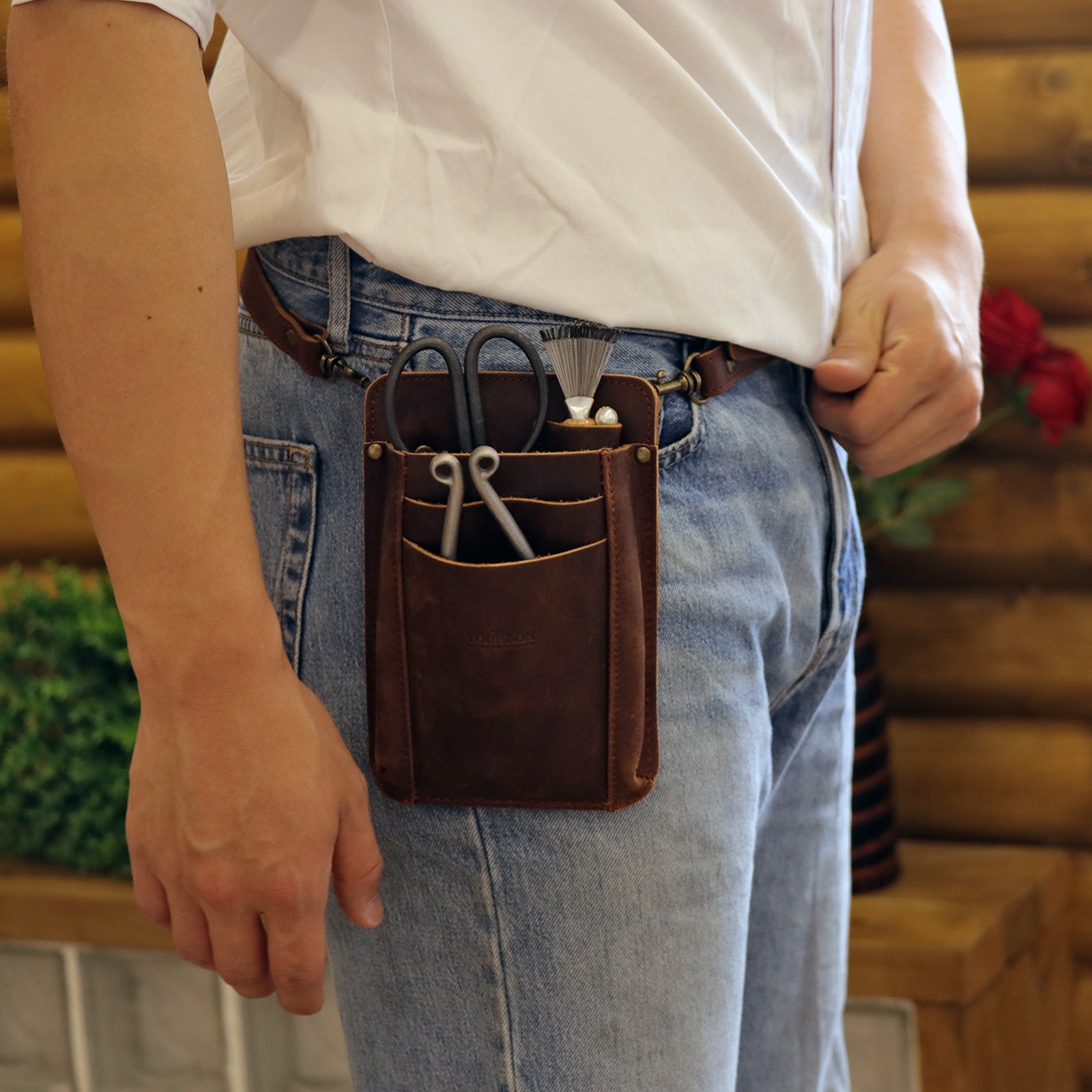 TOURBON Leather Garden Tool Florist Belt Pouch Tool Pocket Phone Case Sling Pack
