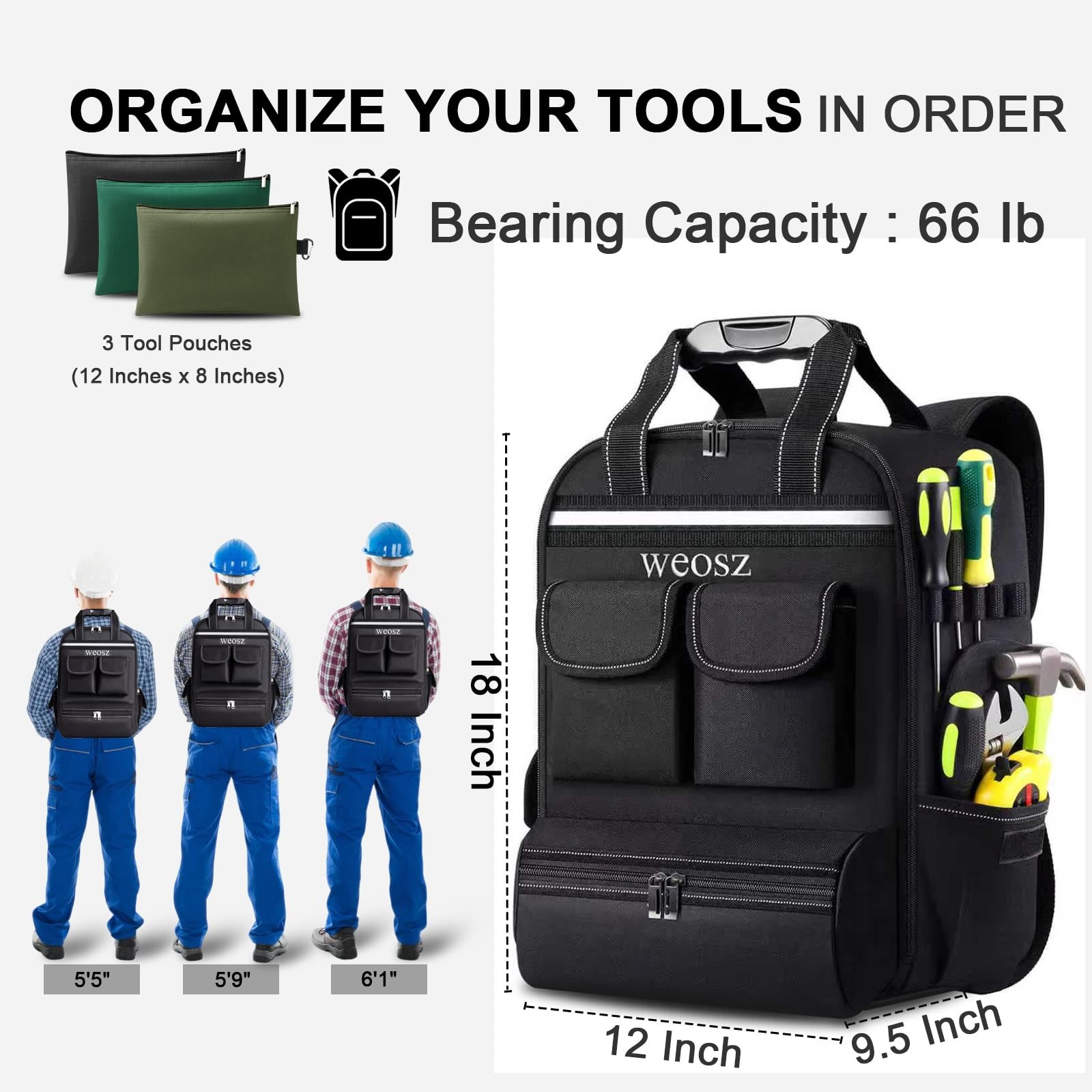 Tool Backpack for Men 18 Inch Heavy Duty Waterproof Multiple Pockets Tool Bag…