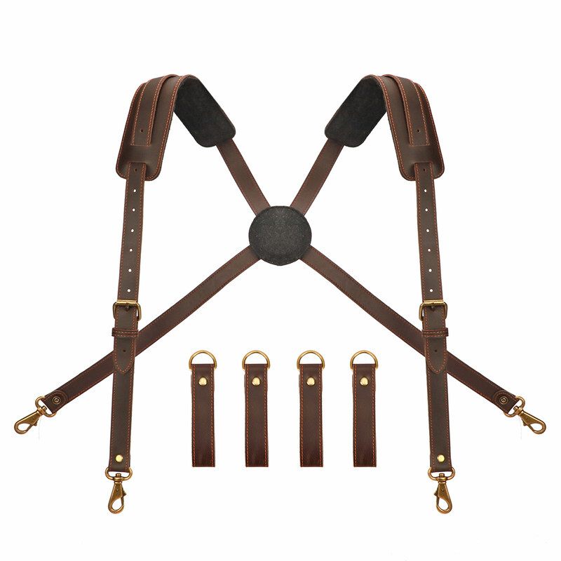 TOURBON Leather Tool Belt Harness Suspender Carpenter Contractor Tools Carry