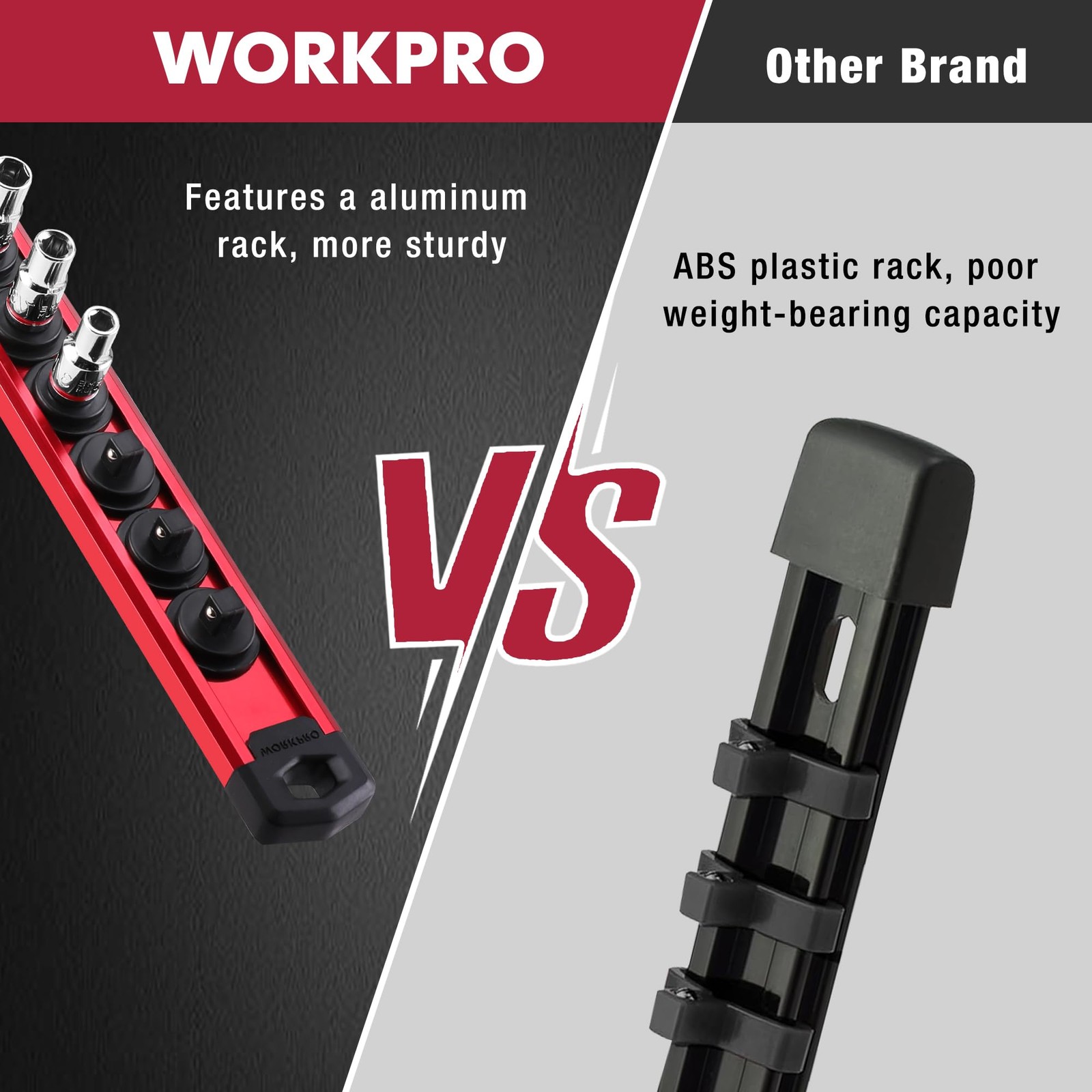 WORKPRO Magnetic Socket Organizer, 1/4-Inch Drive Aluminum Alloy 1/4″ Dr, Red