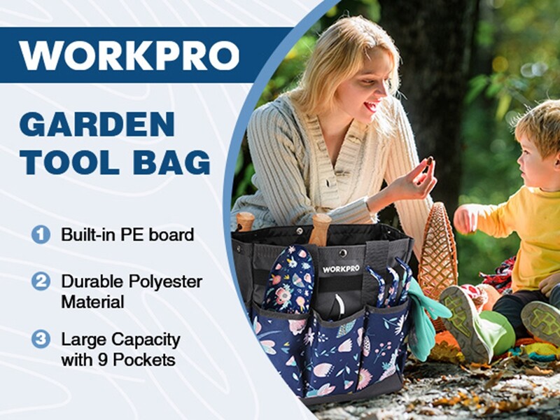 WORKPRO 12″ Garden Tool Bag Tote Bag Heavy Duty 9 Pocket Oxford Tool Storage Bag