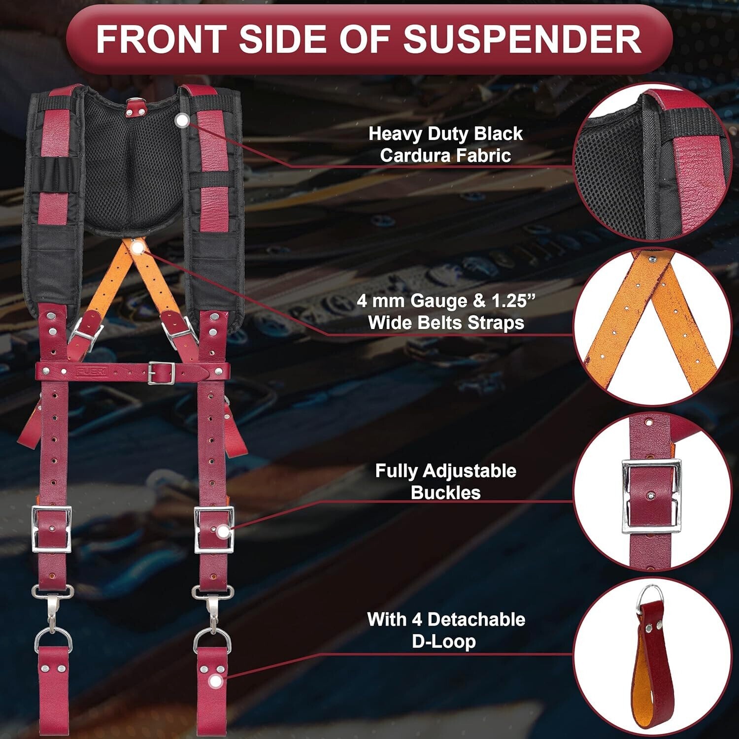 Leather Tool Belt with Suspender Padded Adjustable carpenter 17 Pocket pouch bag