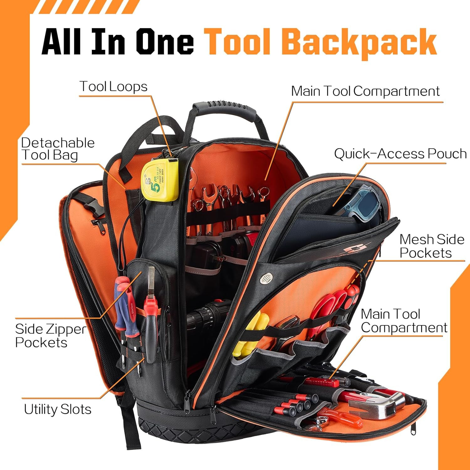 Tool Backpack, Heavy Duty Backpack Tool Bag, 1680D Implements Carrier for Electr