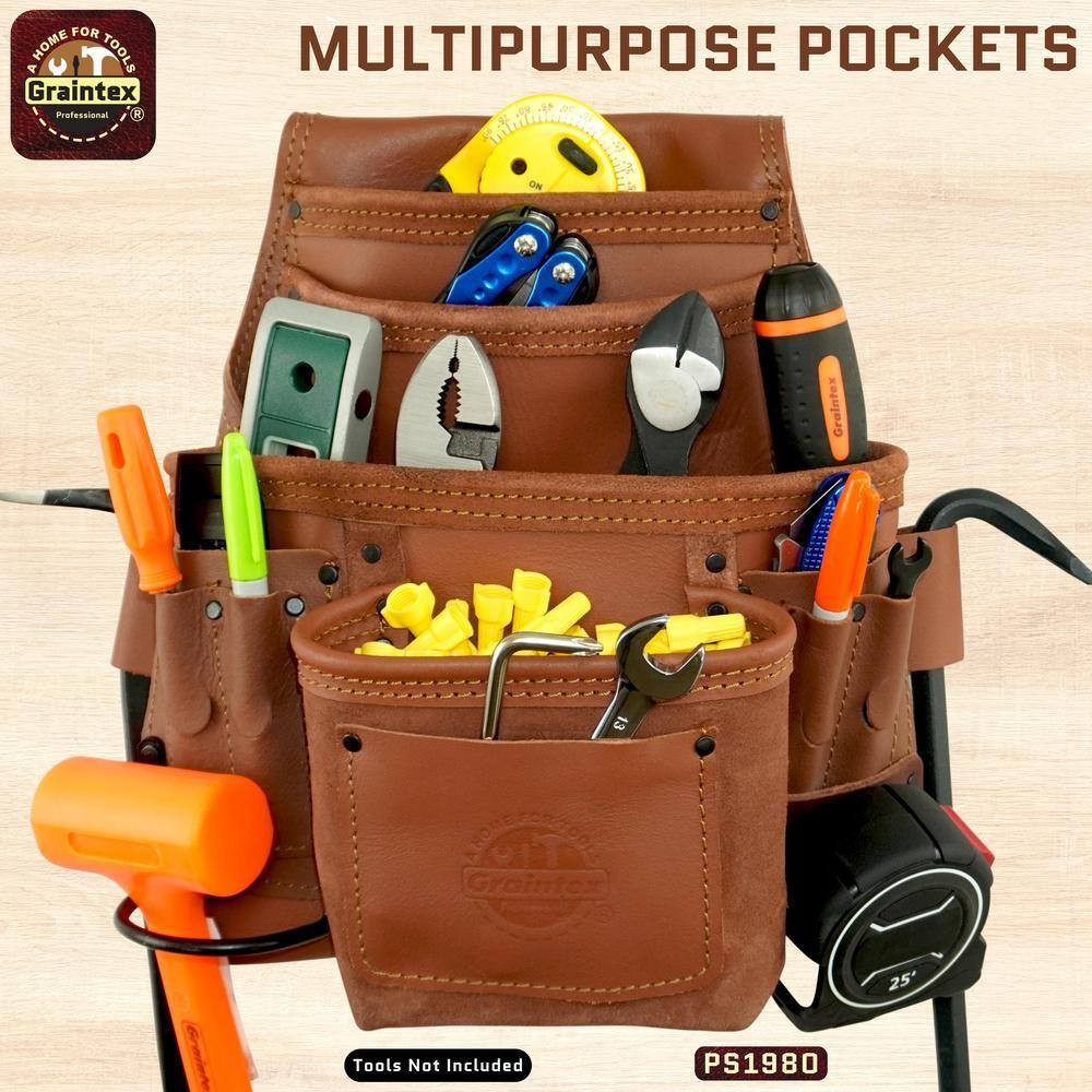 10-Pocket Nail and Tool Pouch Tan Color Industrial Grade Leather