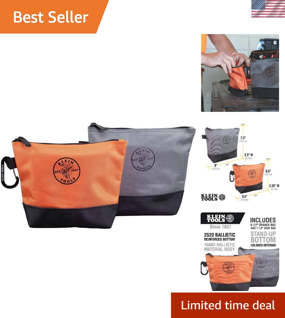 Professional 2-Pack Utility Bags: 1680D Ballistic Fabric – Tool Organization