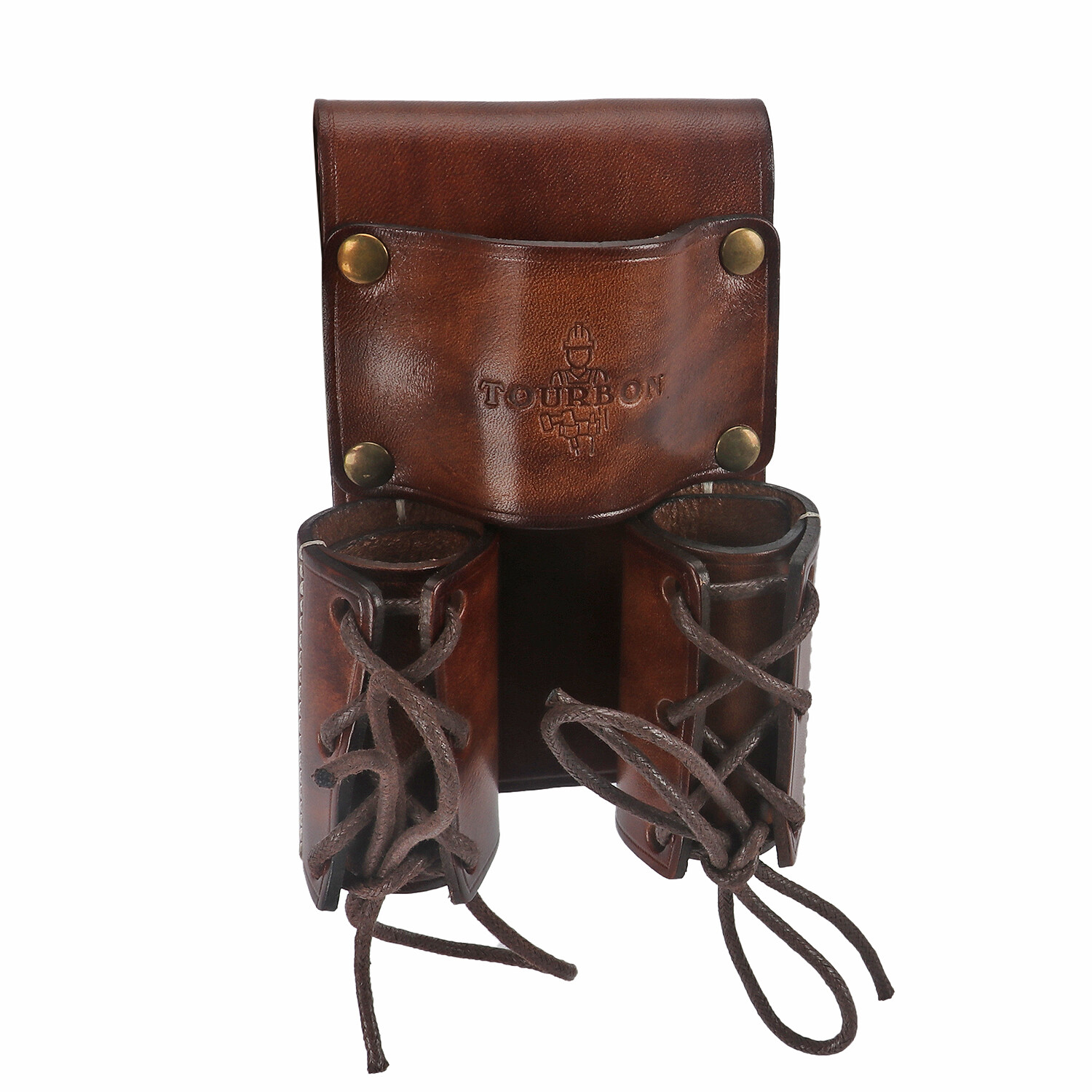 TOURBON Leather Spud Wrench Hanger Tools Carry Double Bull Pin Holder Belt Pouch