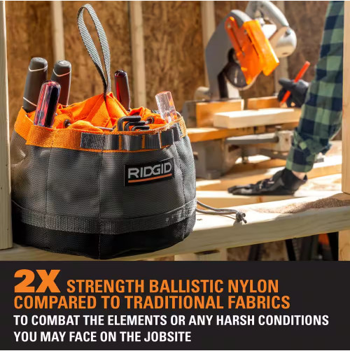 RIDGID 10 In. 19 Pocket Professional Grade Small Parts Organizer Tool Bag