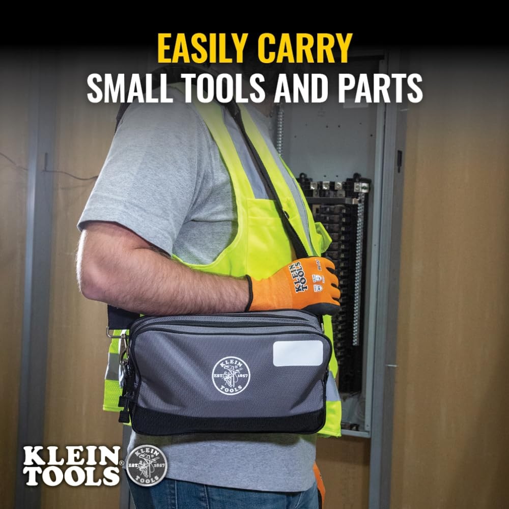Klein Tools Tool Pouch, Dual Compartments, Heavy-Duty 12″ x 7″ | 1-Pack, Gray