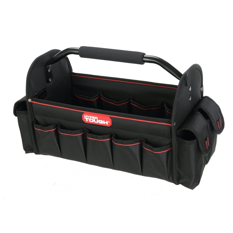 16 Inch Open Top Tool Tote Durable Organizer W/ 20 Pockets Steel Handle New