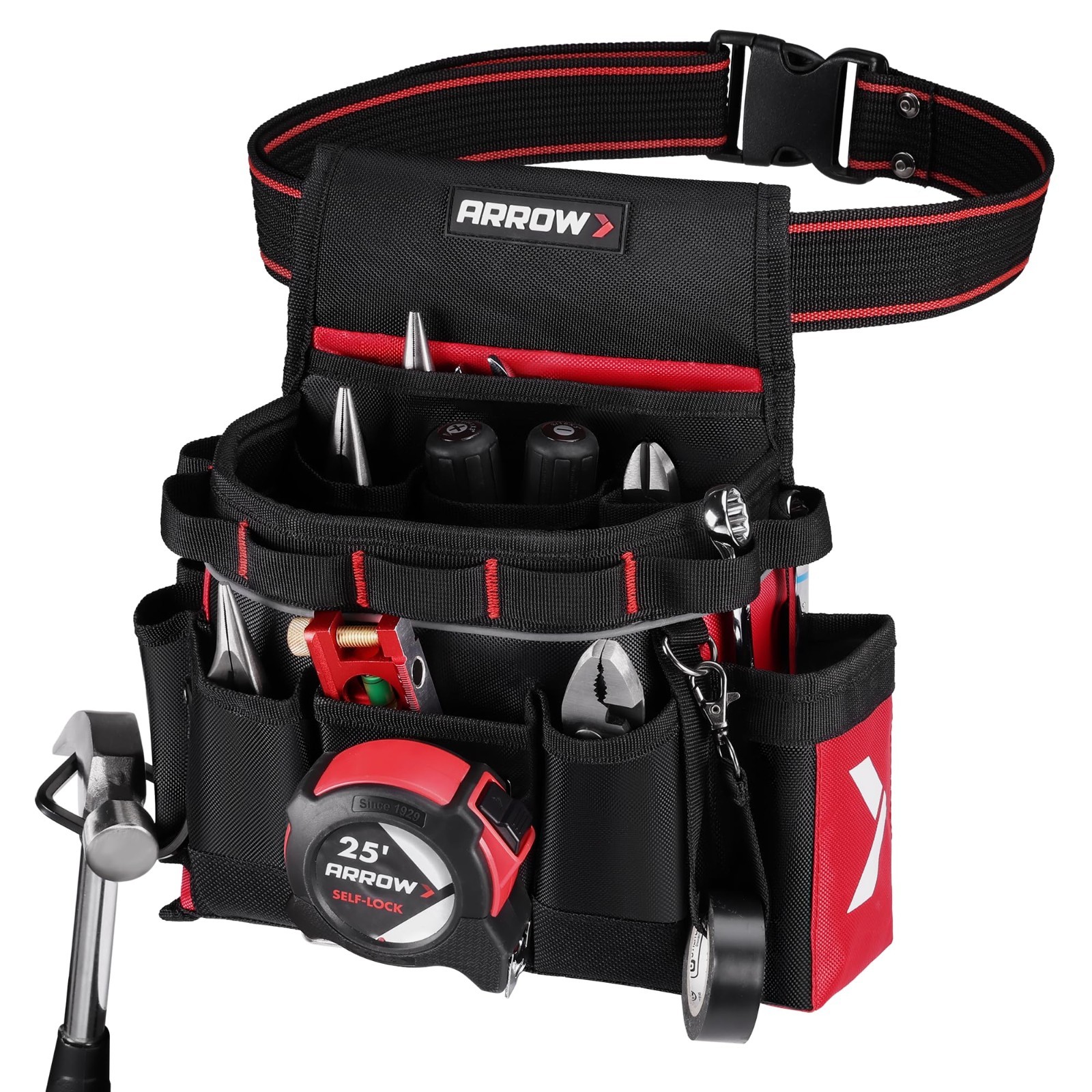 Heavy-Duty Tool Belt with 10 Pockets, Adjustable Utility Pouch for Electricians