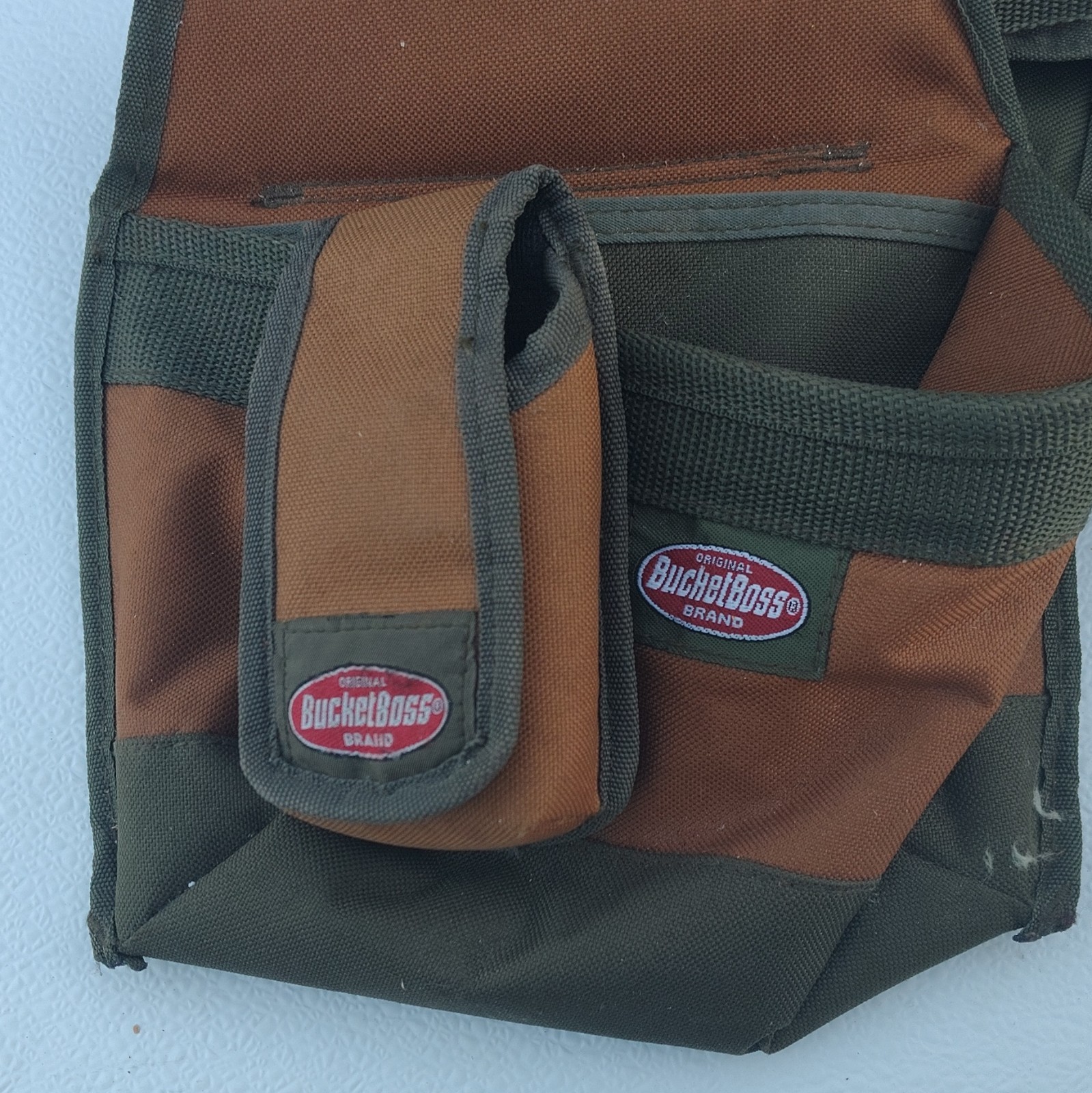 Bucket Boss Original Adjustable Fabric Tool Pouch Set Hammer Loop Brown/Green 2