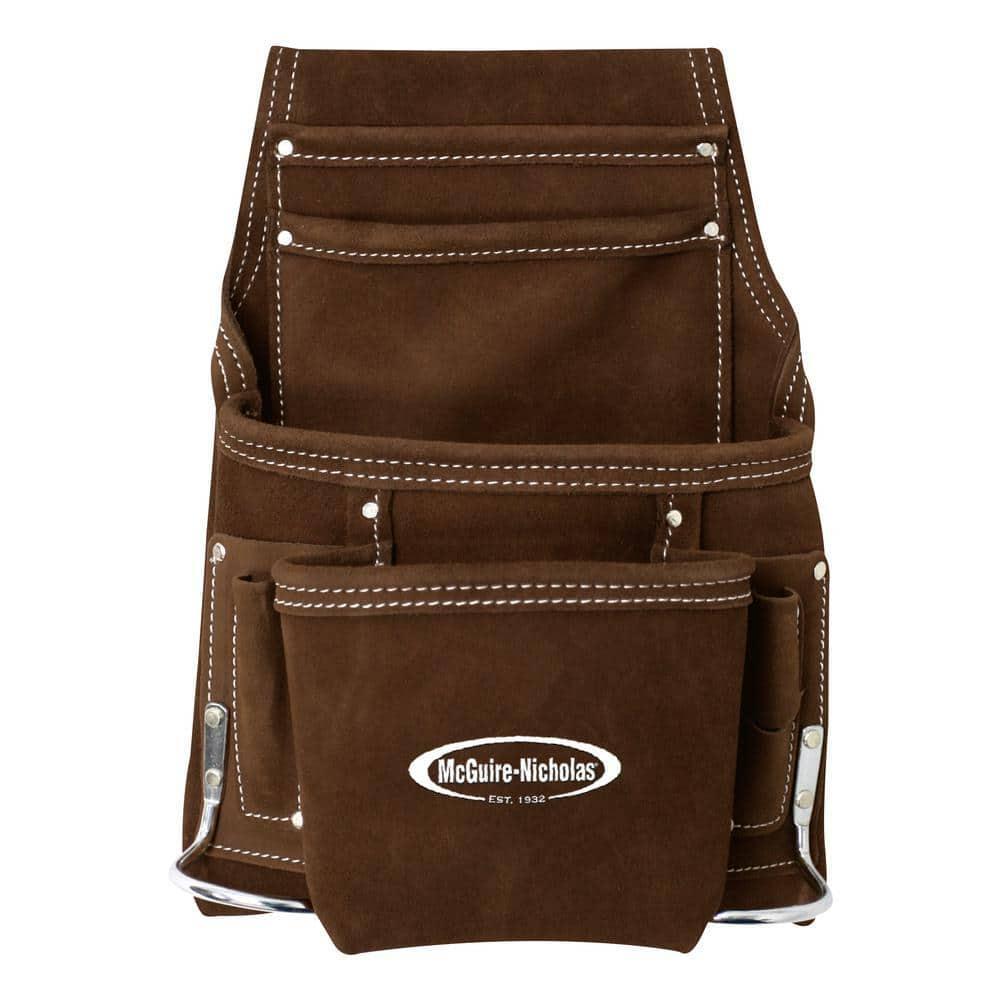Carpenter Tool Pouch 11 in. Suede Leather 4 Tier Design Organize Tools Storage