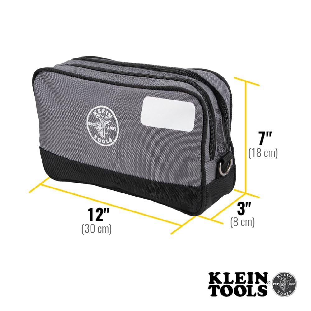 Klein Tools Tool Pouch, Dual Compartments, Heavy-Duty 12″ x 7″ | 1-Pack, Gray