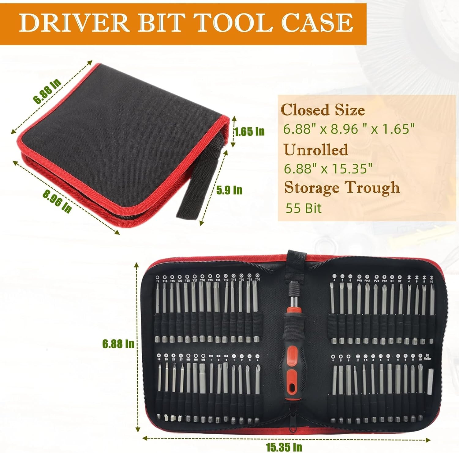 BLIRITEL Drill Bit Organizer Bag, Oxford Tool Case Holds 55 Bits, Portable Small