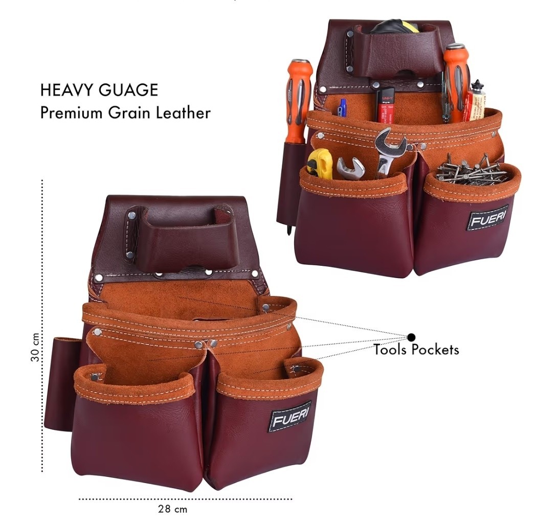 Heavy Duty 11 Pocket Carpenter Leather Tool Belt Set | Combo Multipurpose…