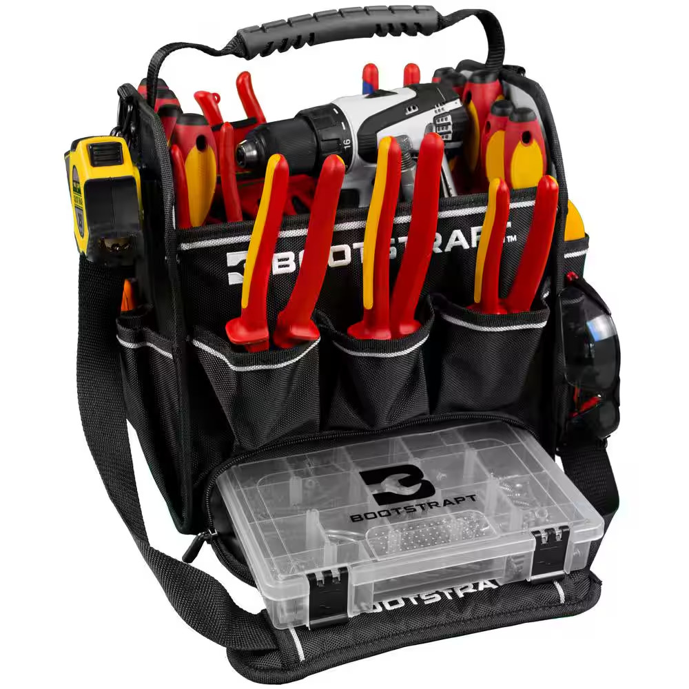 12 In. Electrician’S Tote Bag with Integrated Parts Bin Compartment