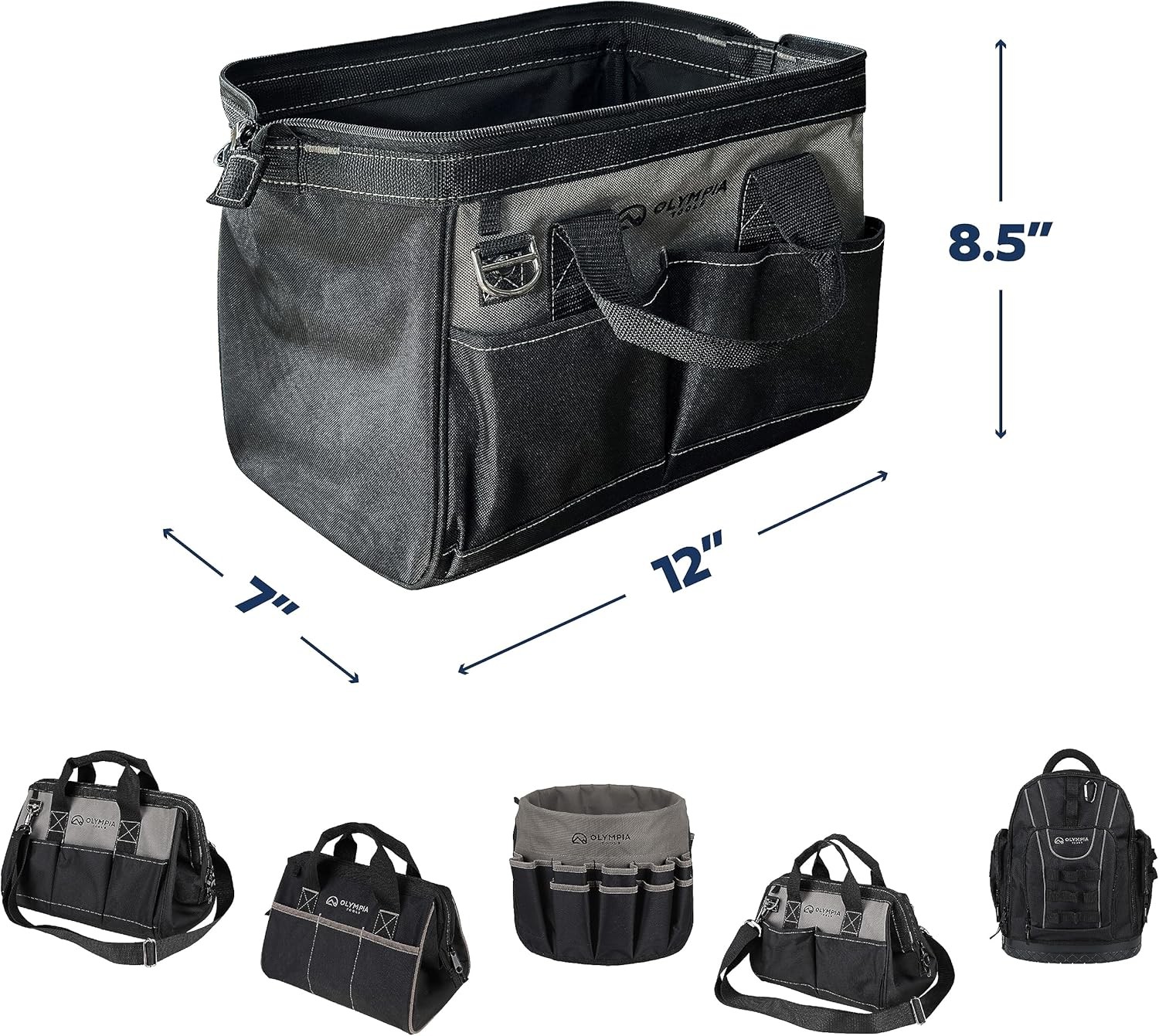 Olympia Tools Bag 12 Inch, Heavy Duty with 4 Large 12-Inch, Black