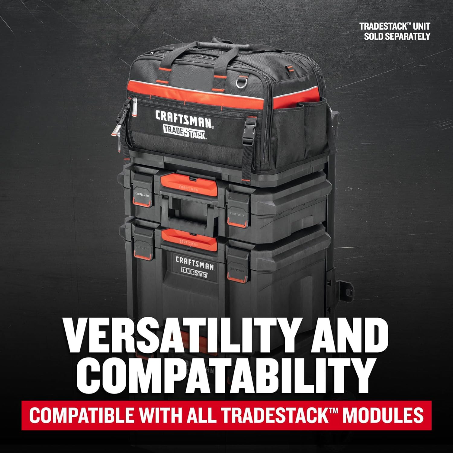 TRADESTACK Tool Bag, 22.5”, Durable Polyester, Black and Red (CMST21450)