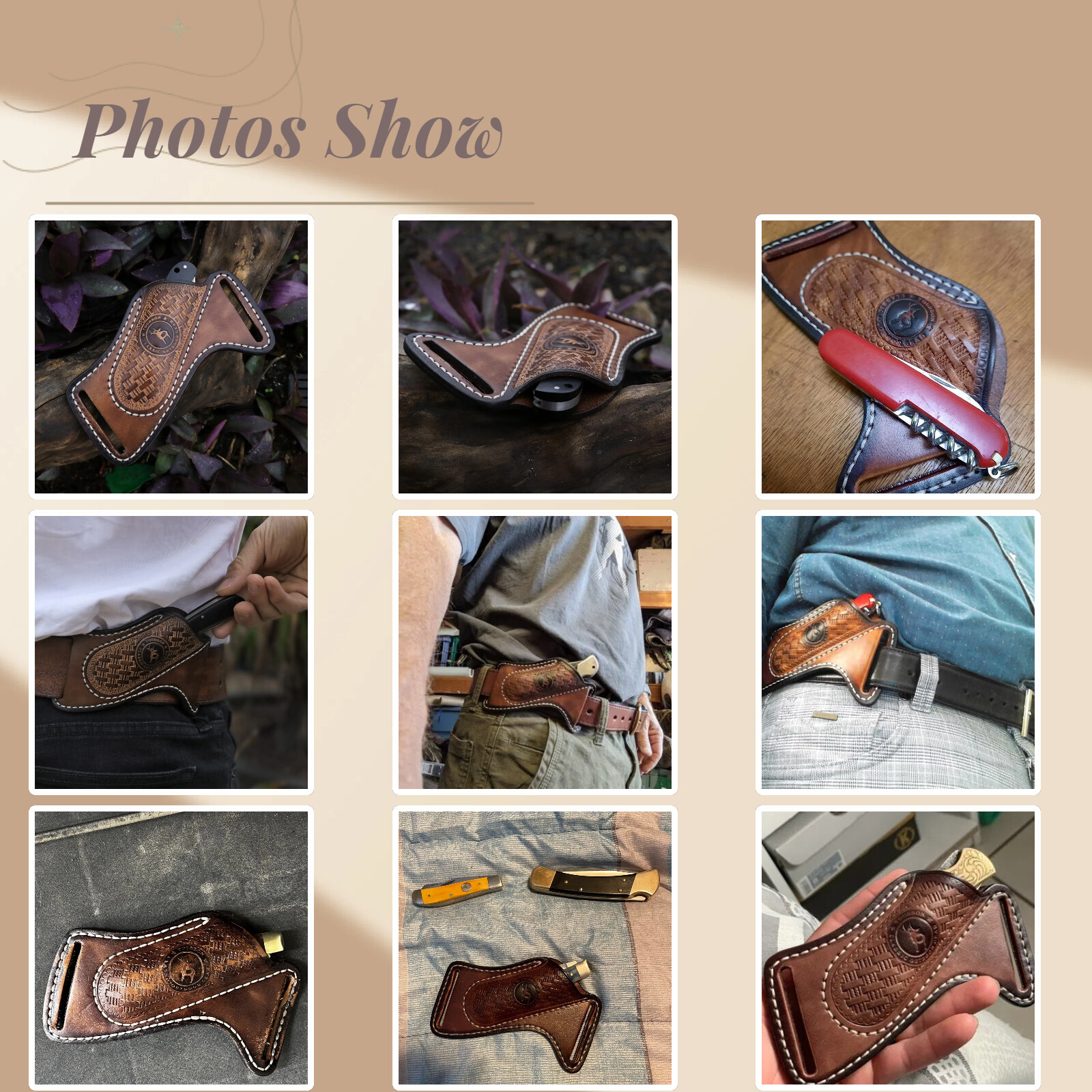 TOURBON Leather Folding Blade Knife Sheath Belt Pouch EDC Knives Pocket Camping