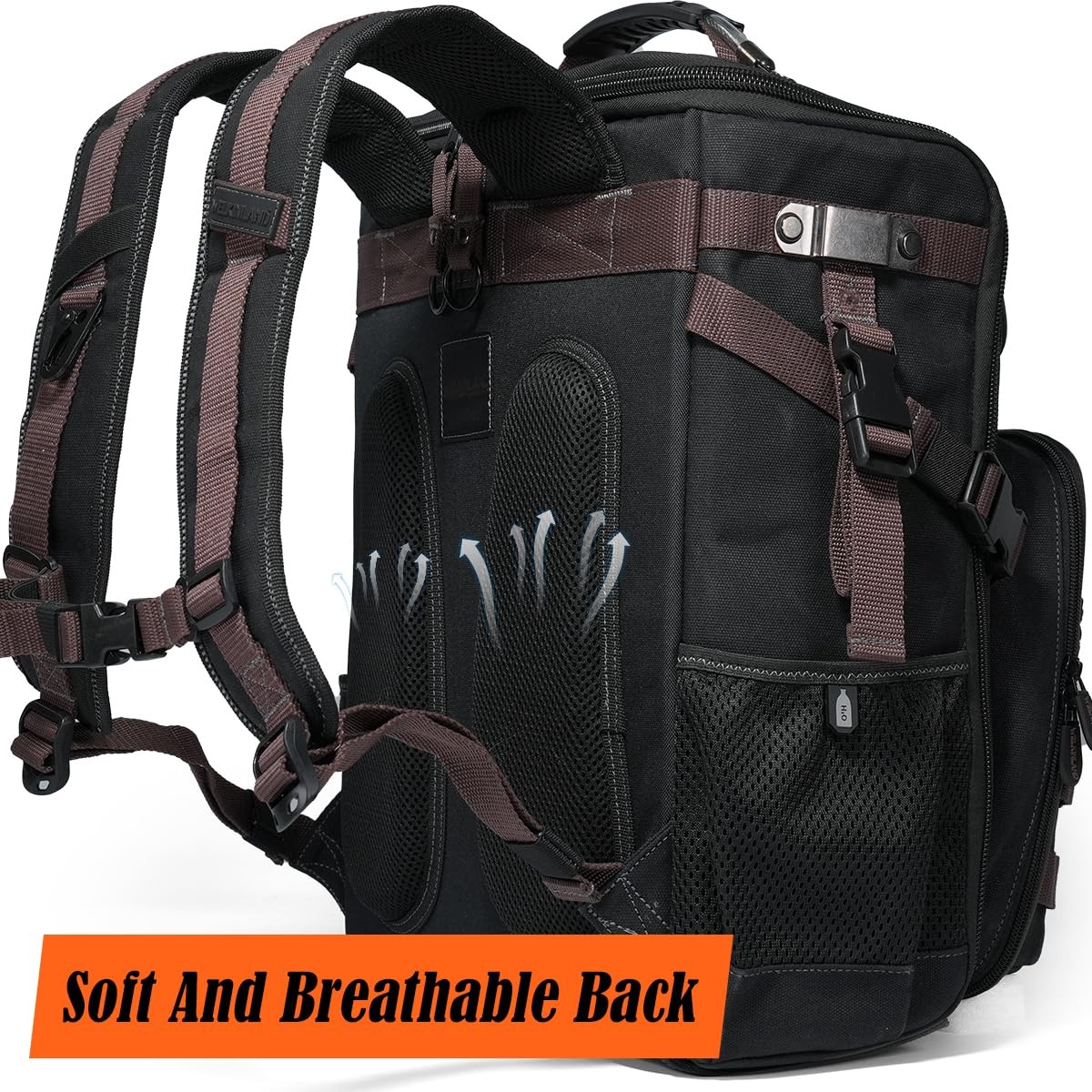 WELKINLAND 46-Pockets Electrician Backpack, Full-Open Tool Brown & Black