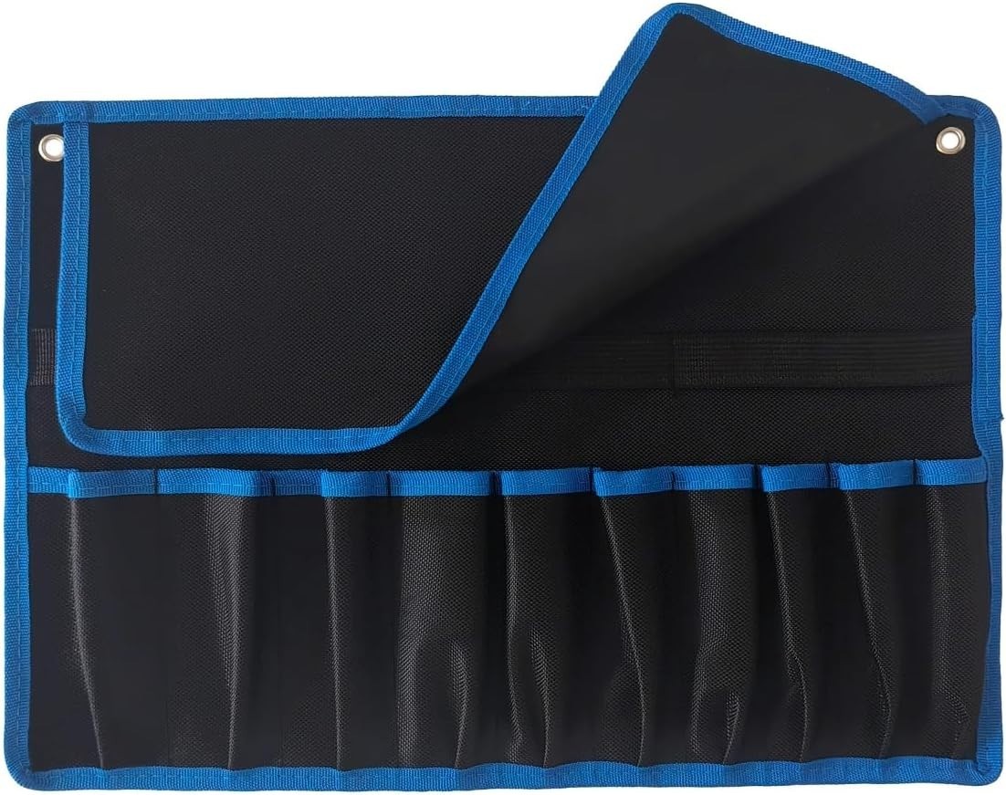 Compact Roll Up Wrench Organizer with 10 Pockets – Water-Resistant Black Fabric
