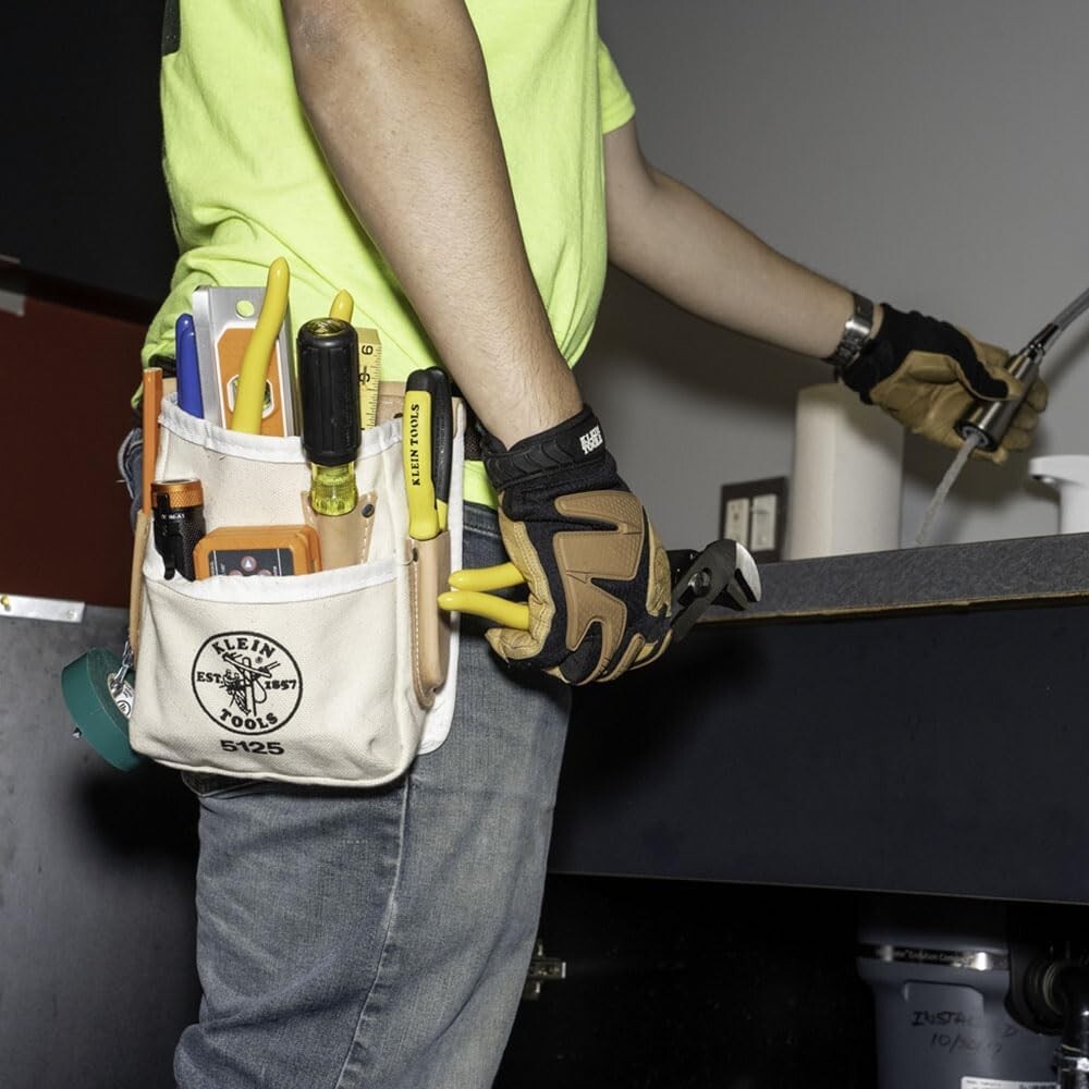 Unisex Beige 5-Pocket Canvas & Leather Tool Pouch – Perfect for Any DIY Project
