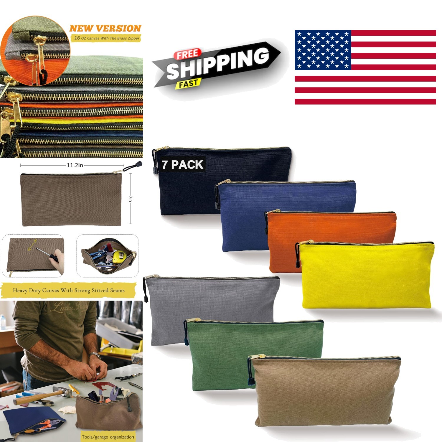 Lightweight Heavy Duty Canvas Tool Bags Set of 7 Perfect for Home and Workshop