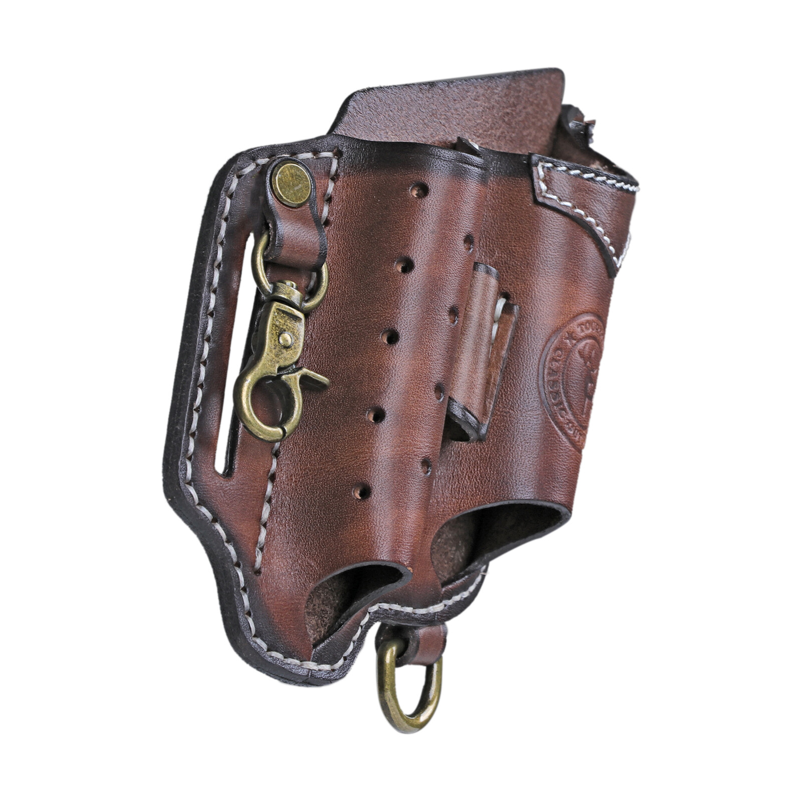 TOURBON Leather EDC Multitool Pouch Flashlight Holder Knife Belt Holster Camping